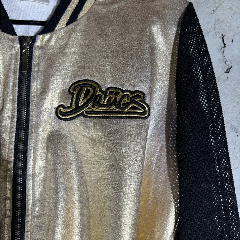 Women's Gold and Black Varsity Jacket - Picture 3 of 4